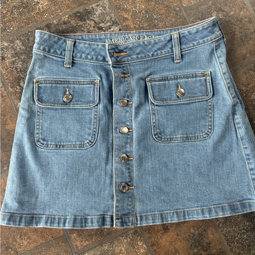 American Eagle Outfitters Light Blue Button-Front Mini Skirt